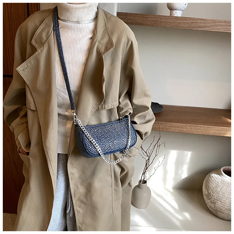 Koreanische Casual Denim Umhängetaschen Für Frauen Designer Handtaschen Und Geldbörsen 2024 Neue Pailletten Y2K Unterarm_voghion.com