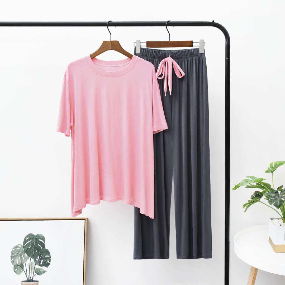Vêtements pour femmes Pyjama fin en modal pour femme pull à manches courtes pantalon large peut être porté à l'extérieur de la maison_voghion.com