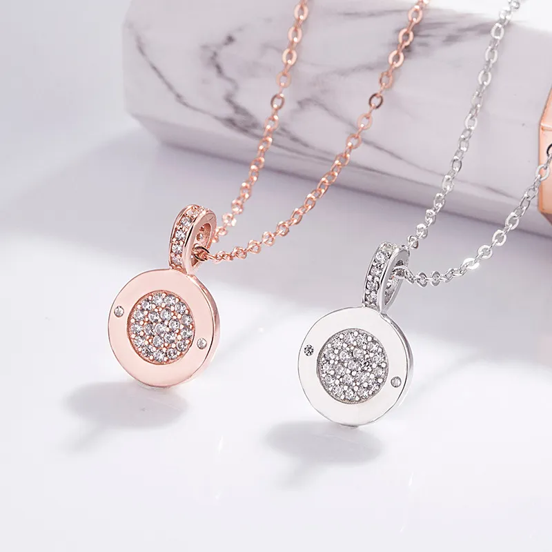 Doppelseitige Halsketten mit rundem Anhänger für Frauen, Roségold, Strass, Sterlingsilber, Chokerhalskette, modische Mädchenparty_voghion.com