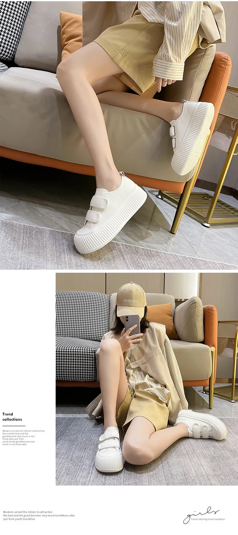Ugly Cute Velcro Big Head Genuine Leather Thick Sole Biscuit Fashionable And Versatile Casual Women Shoes_voghion.com
