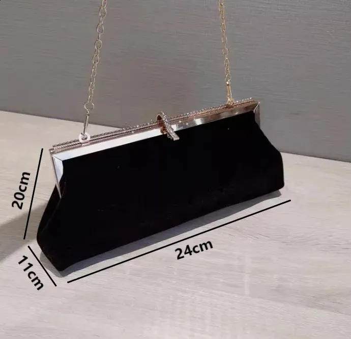 High-end Women Veet Evening Bag Fashion Fish Hook Lock Clutch Purses Female Handbags Chain Shoulder Bags for Wedding_voghion.com