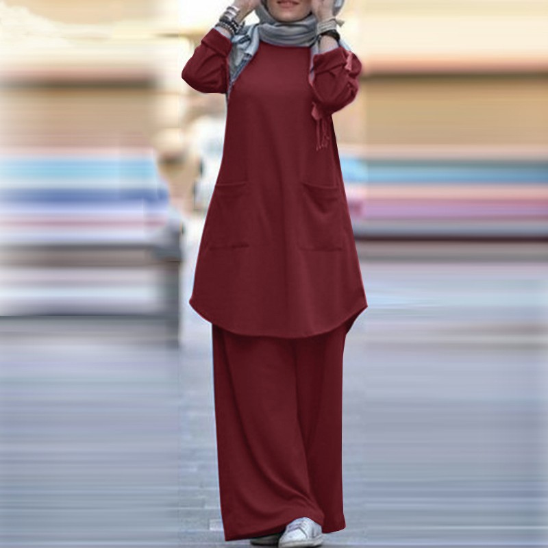 Completo due pezzi primavera autunno 2025 da donna, camicia a maniche lunghe, stile musulmano, pantaloni larghi taglie forti_voghion.com