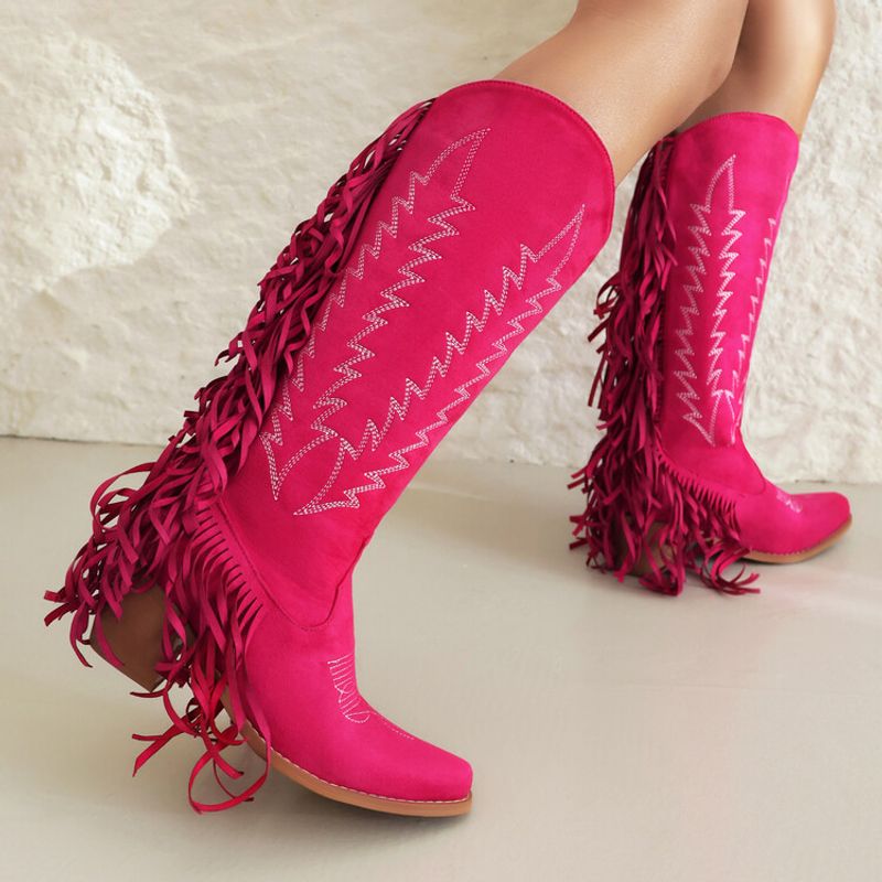 Spring new pointy rose red V-mouth boots_voghion.com