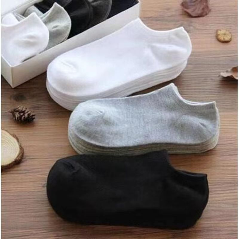 Black and white gray women's socks men's and women's socks summer autumn and winter Four Seasons solid color men's short tube boat Socks invisible low_voghion.com