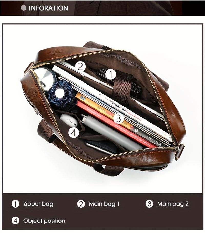 Herren Echtleder Business für Dokumente, Erste Schicht Rindsleder, Vintage Aktentasche, Messenger Bag, Laptoptasche_voghion.com