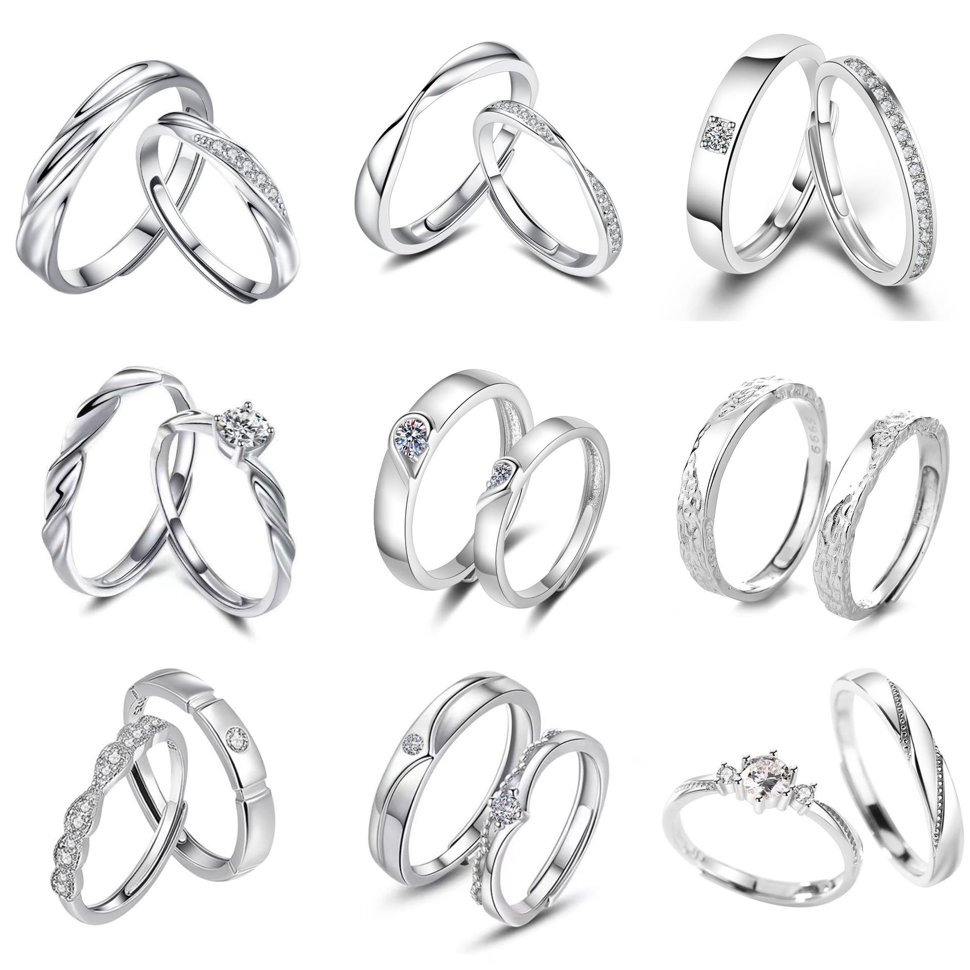 Couple Pair For Men And Women Simple Fashionable Elegant Korean Style Crown Zircon Adjustable Wedding Simulated Diamond