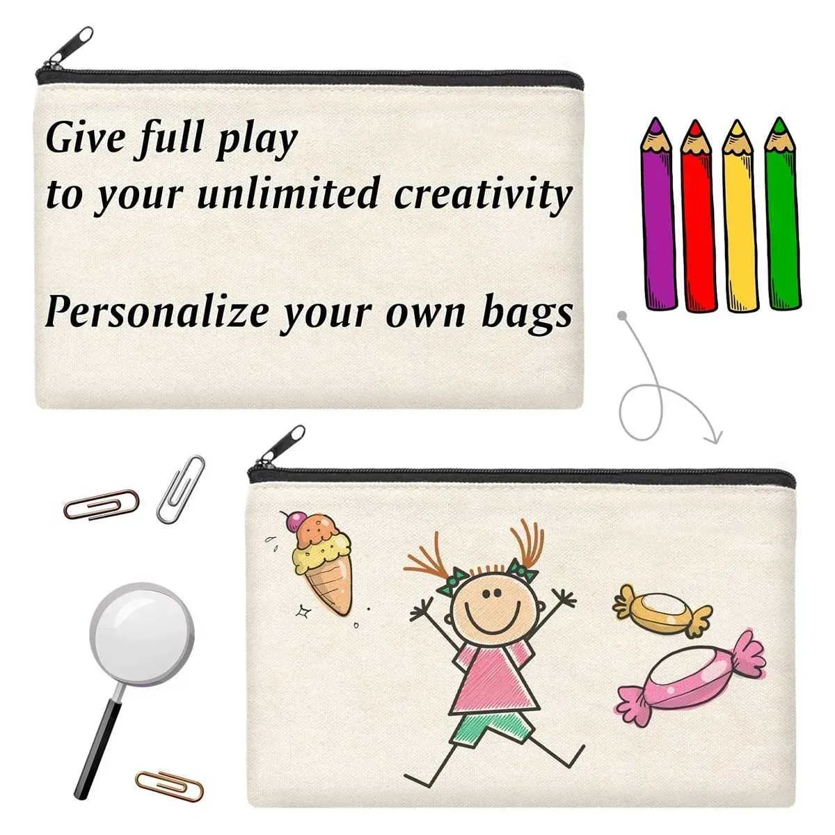 Lot de 12 sacs en toile beige vierges à faire soi-même avec fermeture éclair - Trousse de maquillage en vrac de 8,3 pouces x 5 pouces pour le rangement de voyage et la papeterie Y241023_voghion.com