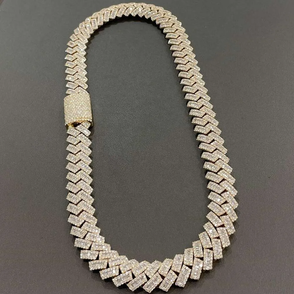 Pendant 15mm Hip Hop VVS Diamond Baguette Cuban Link Chain Moissanite Sier Jewelry Box Necklaces Hiphop_voghion.com