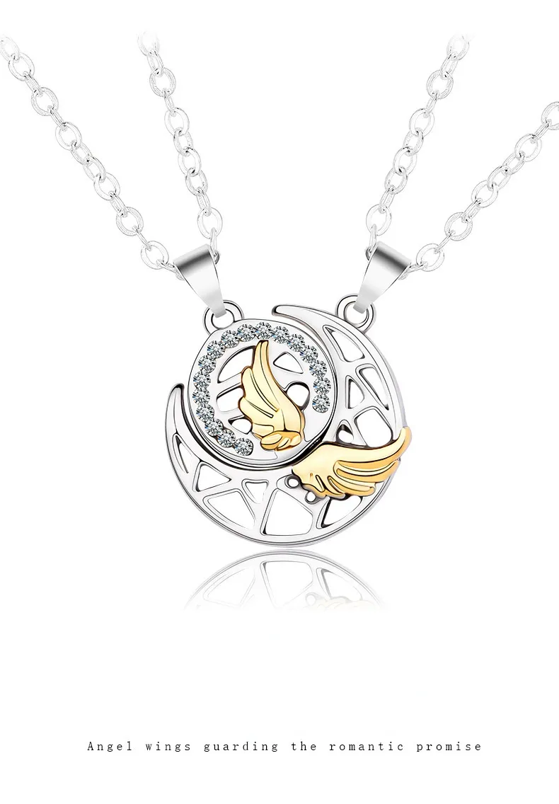 Naszyjniki z wisiorkami Słońce Księżyc i gwiazdy Naszyjnik dla par Pióro Skrzydło Magnes Przyssawka Łańcuszek obojczyka Dla mężczyzn Kobiety Obojczyk_voghion.com