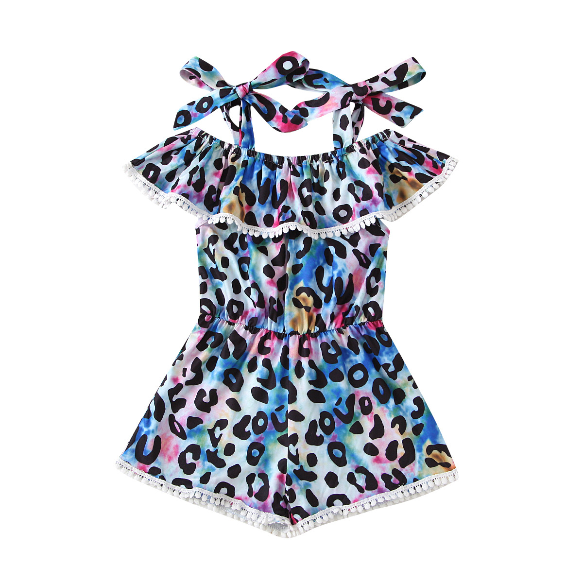 Mother&Kids Summer girls tie-dyed leopard print jumpsuit shorts_voghion.com
