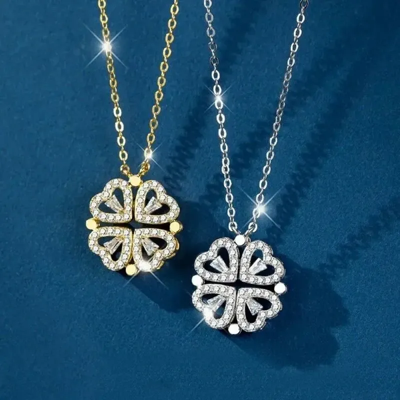 Collana con foglia portafortuna, donna, erba, magnete, attrae la luce, accessori di alta qualità, senso di un'altra catena per clavicola_voghion.com