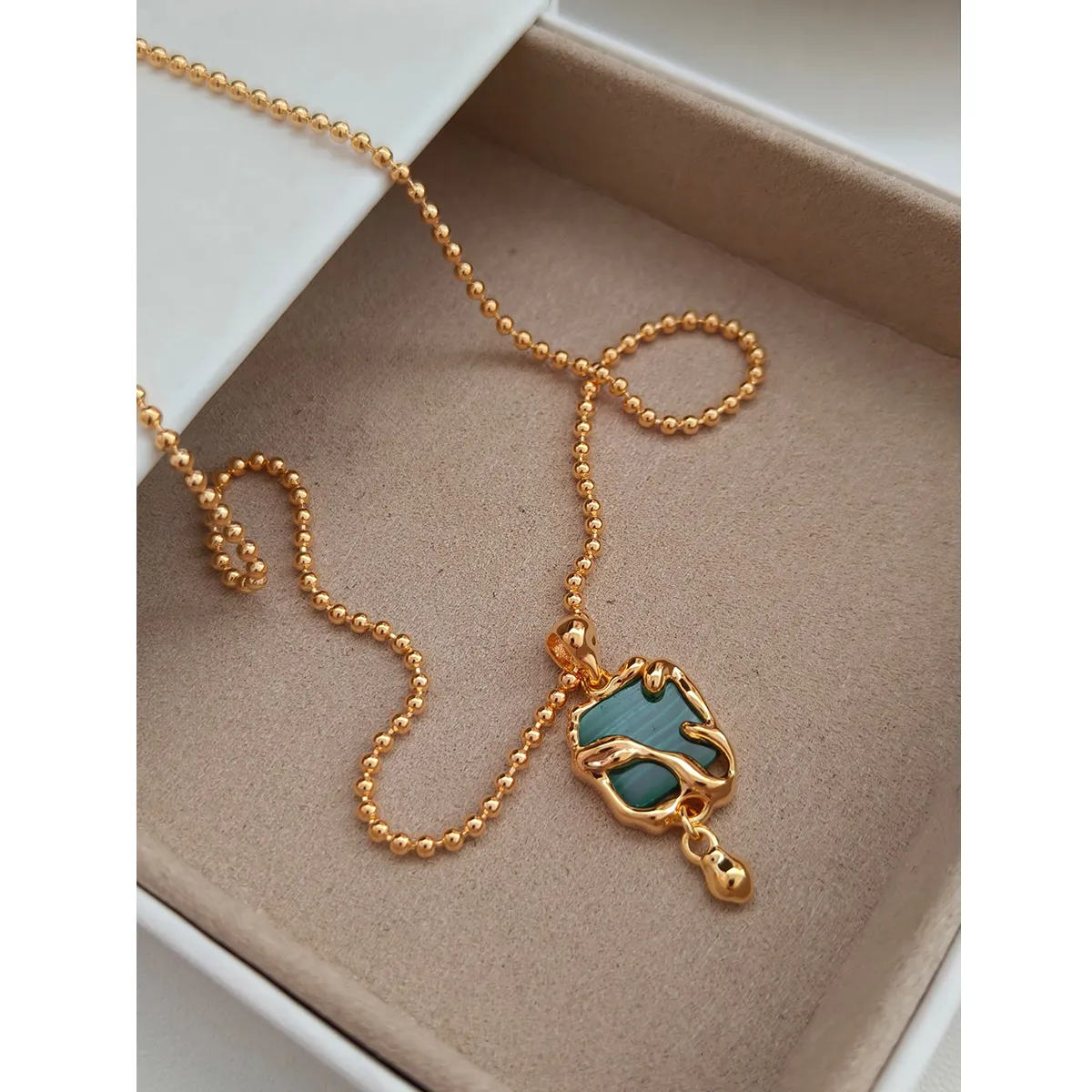 Catene Corpo Intero S Sterling Argento Placcato Oro | Collana Malachite Lunghezza Catena 40 5cm 100629_voghion.com