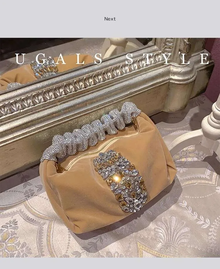 Glitter Shiny Rhies Dia Evening Fashion Hobo Women's Handbag Wedding Party Clutch Purse Crossbody Bag Street Dressing_voghion.com