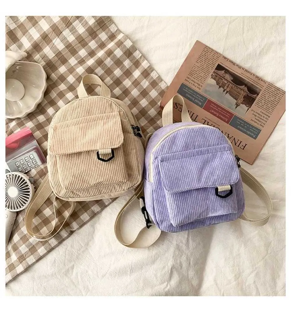 Kleiner Damen Mini Rucksack Aus Kord Für Freizeit Und Reisen_voghion.com