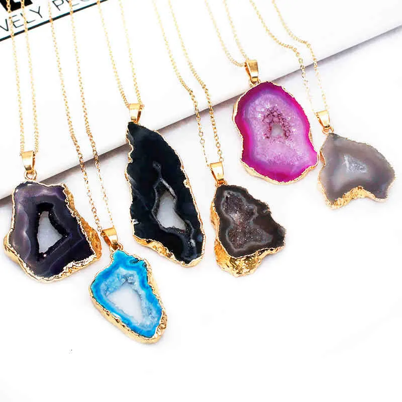 Collana con ciondolo in pietre geode naturali, cristallo di quarzo curativo, gioielli Reiki Chakra per donna_voghion.com