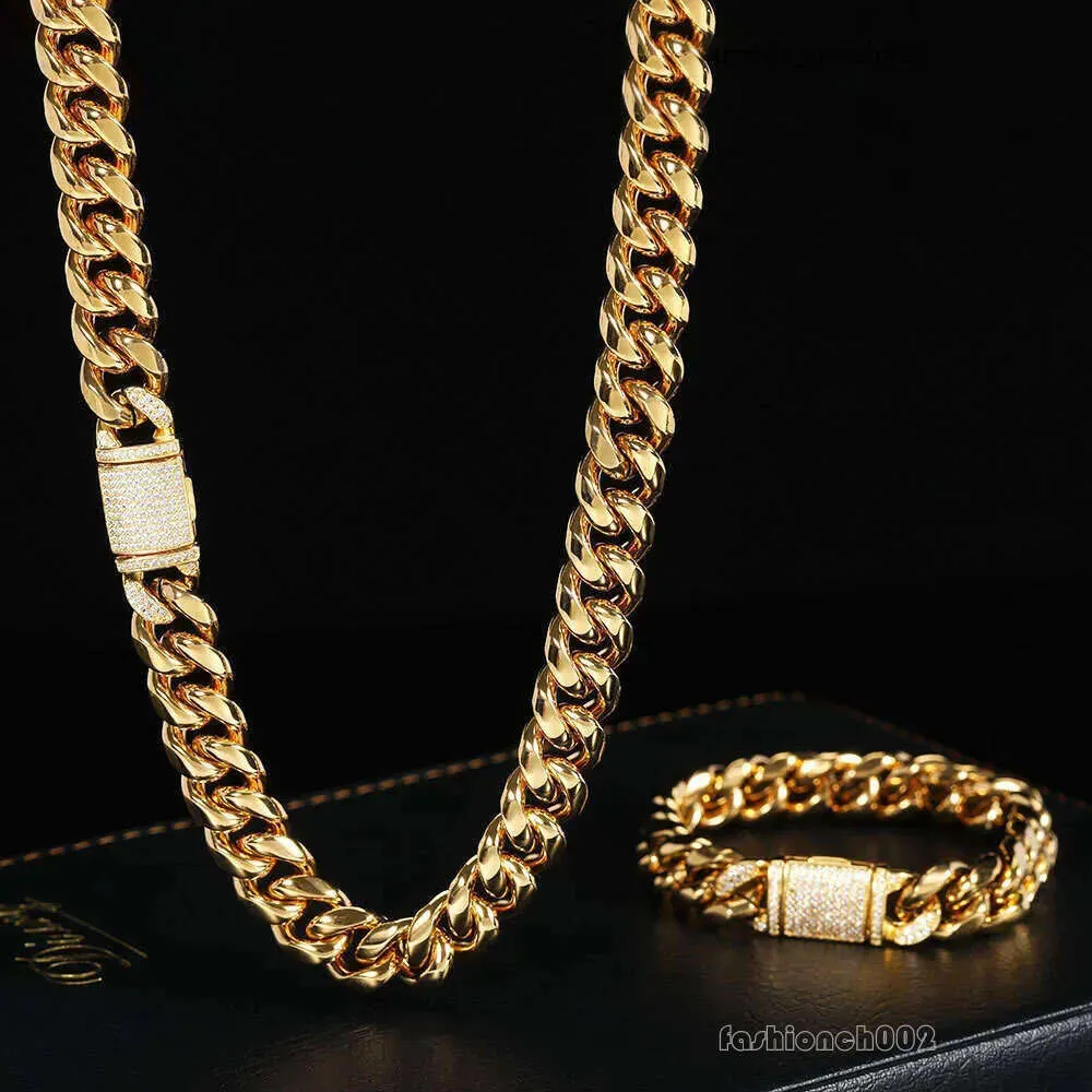 Tvornica 12mm Miami nehrđajući čelik kubanski lanac ogrlica hip hop Cadena De Oro 14k pozlaćena kubanska ogrlica za muškarce_voghion.com