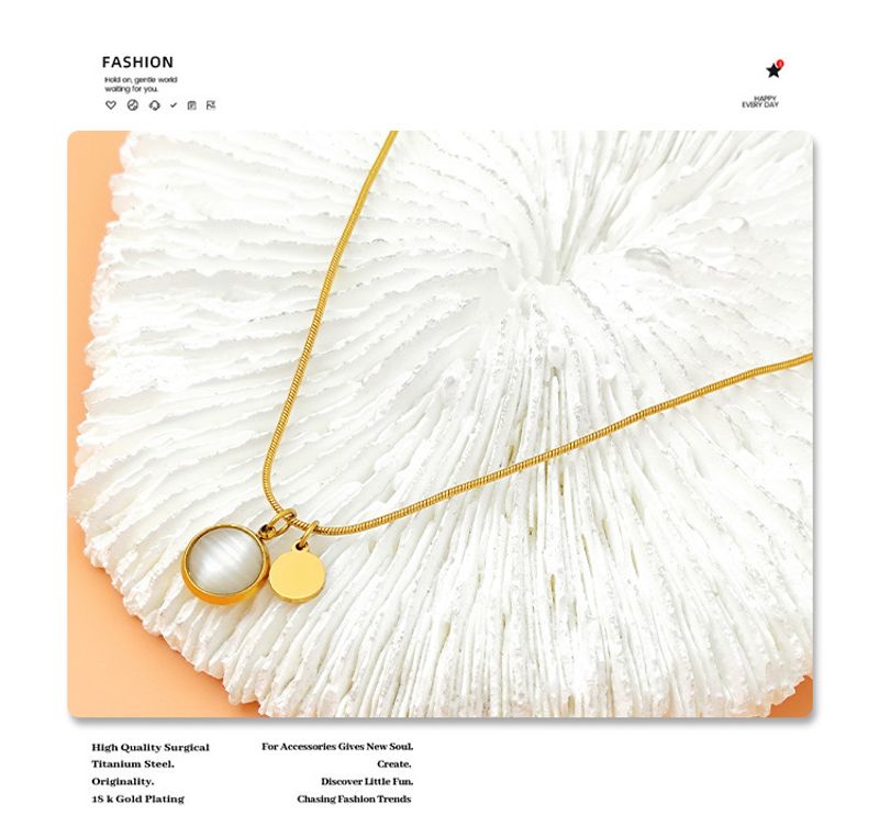 Titan-Halskette für Damen, Sommermode, Schmuck, nicht verblassen, runder Anhänger aus Titanstahl, einfache Schlüsselbeinkette_voghion.com