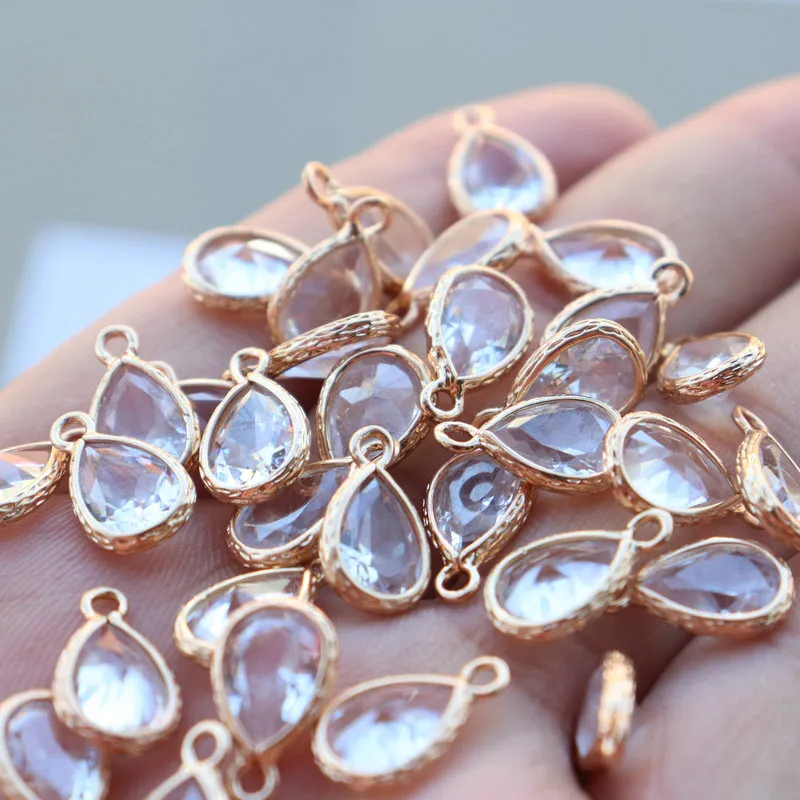 Collares colgantes, 20 piezas, chapado en oro KC, 7 x 10 mm, facetado, de calidad, con forma de lágrima, dijes para pulseras de moda DIY_voghion.com