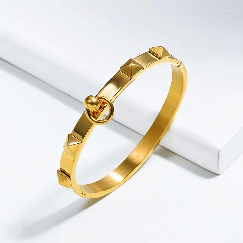 Bangle Simple Rivet Bracelet For Women Ladies Elegant Exquisite Gold Color Stainless Steel Men Jewelry Pulseras Mujer_voghion.com