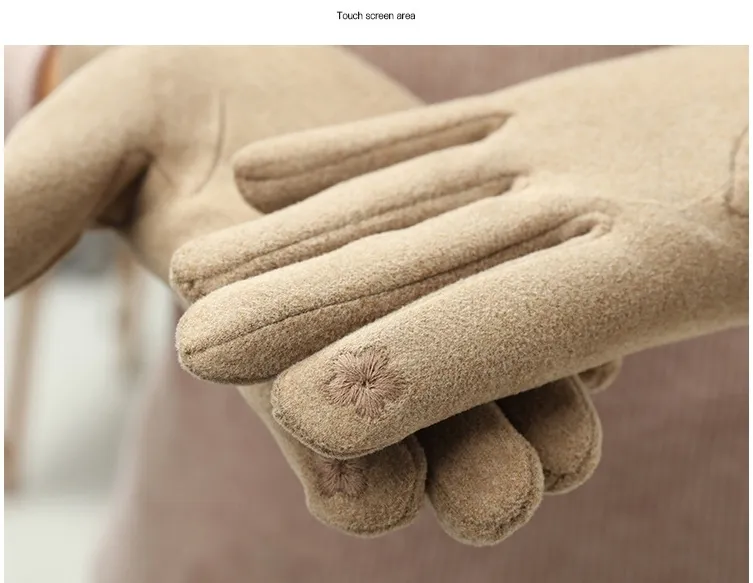 Gants à cinq doigts pour femmes avec broderie Veet, rembourrés et épais, coupe-vent pour écran tactile pour l'hiver_voghion.com