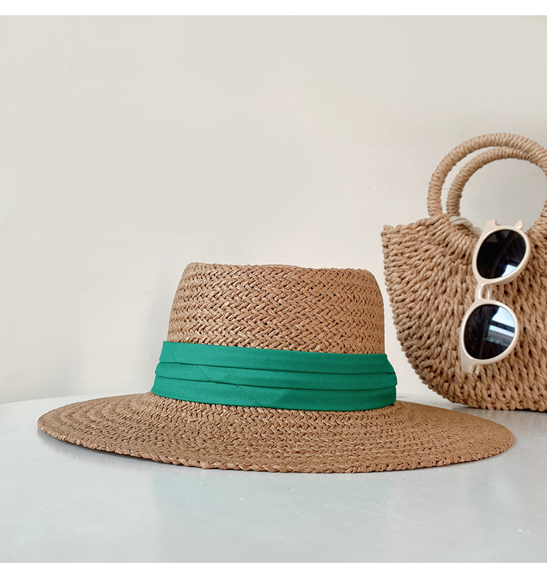 Lafite da donna, cappello da pescatore estivo con protezione solare flat top, foto da spiaggia, cappello in paglia intrecciata_voghion.com