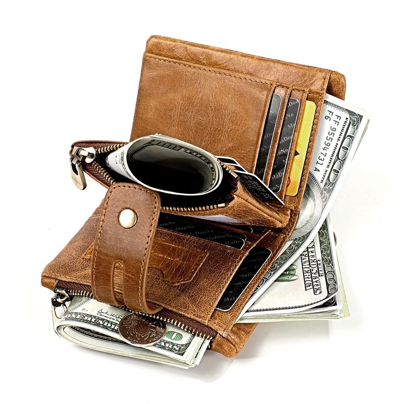 Neue männer echte RFID crazy horse leder zipper frauen retro multifunktionale kurze brieftasche_voghion.com