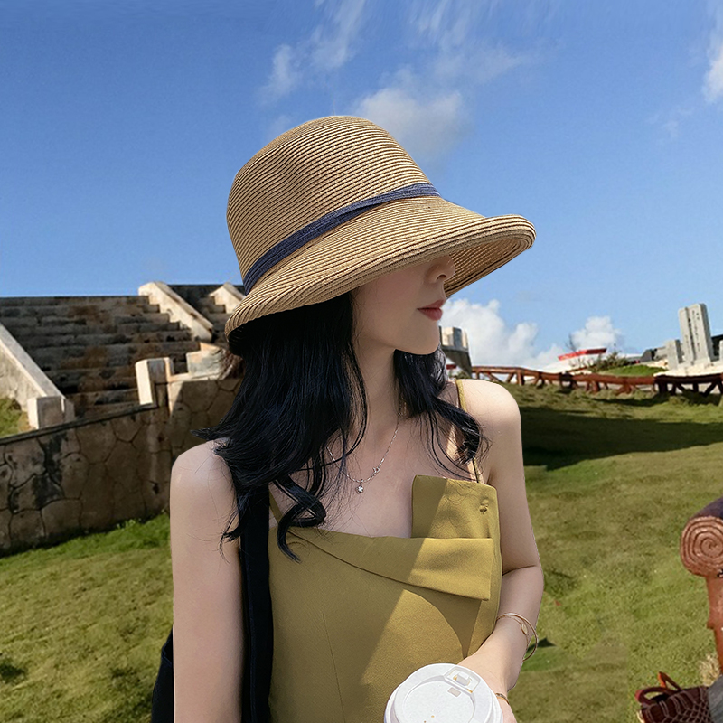 Internet-Berühmtheit Hepburn-Stil Stroh Strand Japanischer Gras Sonnenhut, weiblicher Sommer Fischerhut_voghion.com