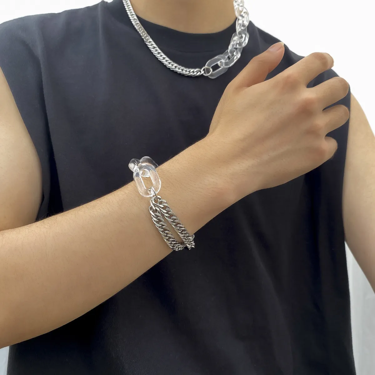 Collier en chaîne en métal simple et transparent en acrylique avec épissure pour le cou et la clavicule, bijoux pour hommes_voghion.com