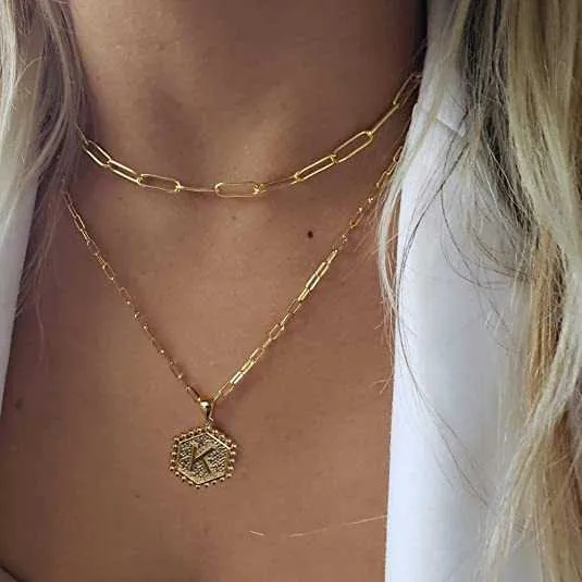 Collane girocollo a strati color oro vintage per semplice collana con ciondolo a 26 lettere regolabile iniziale gioielli da donna_voghion.com