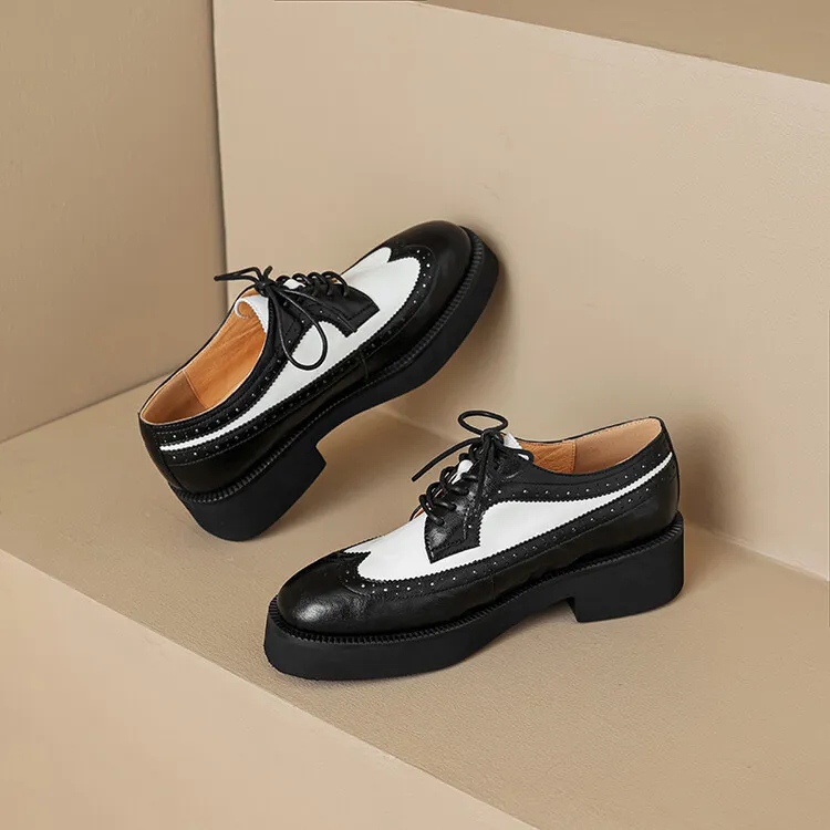 Spring/Autumn NEW Pumps Round Toe Thick Heel Split Leather For Women Retro Mixed Colors Oxfords Platform Shoes Eaa0 Oxds_voghion.com