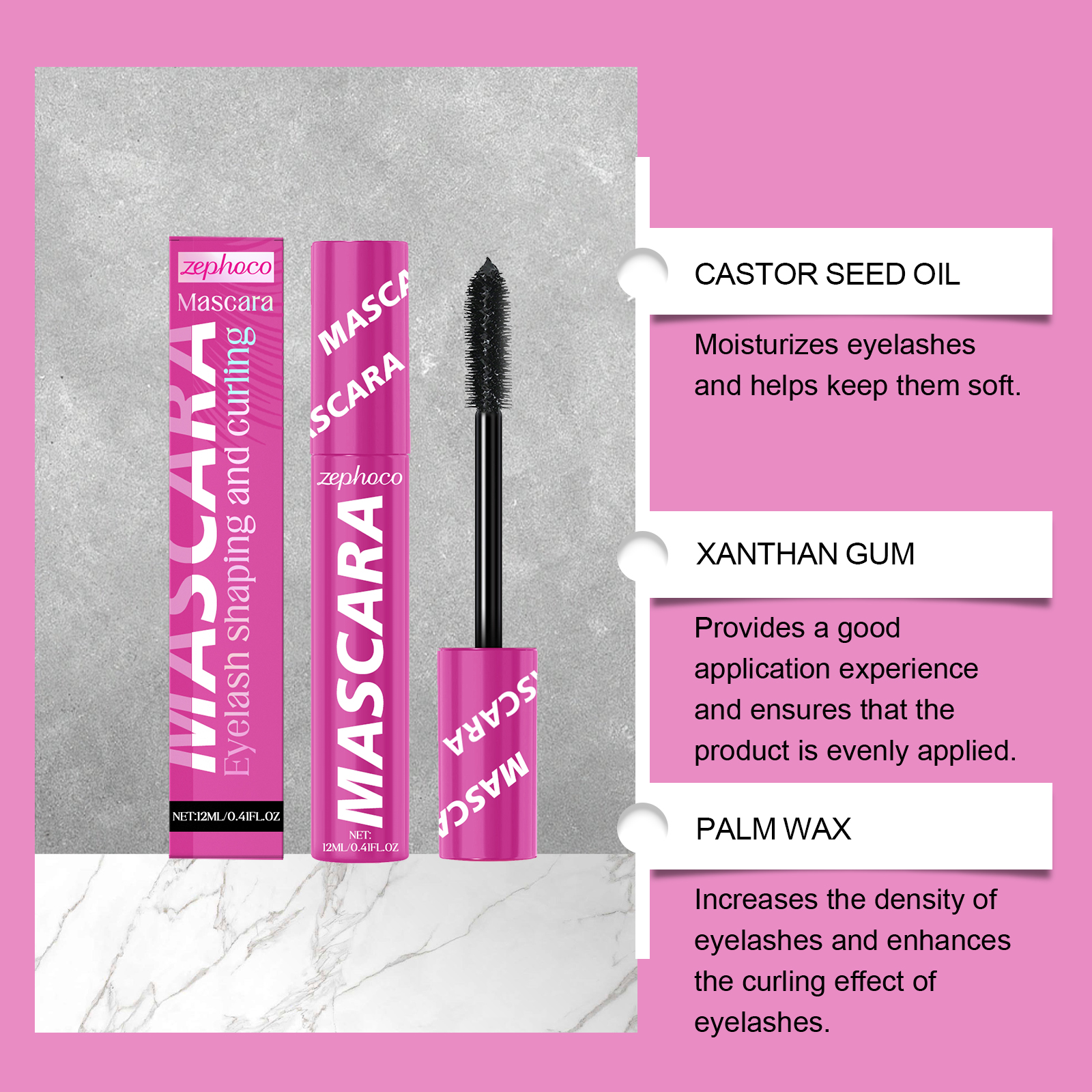 Zephoco Volumizing Mascara, Natural Long-lasting Party Mascara_voghion.com