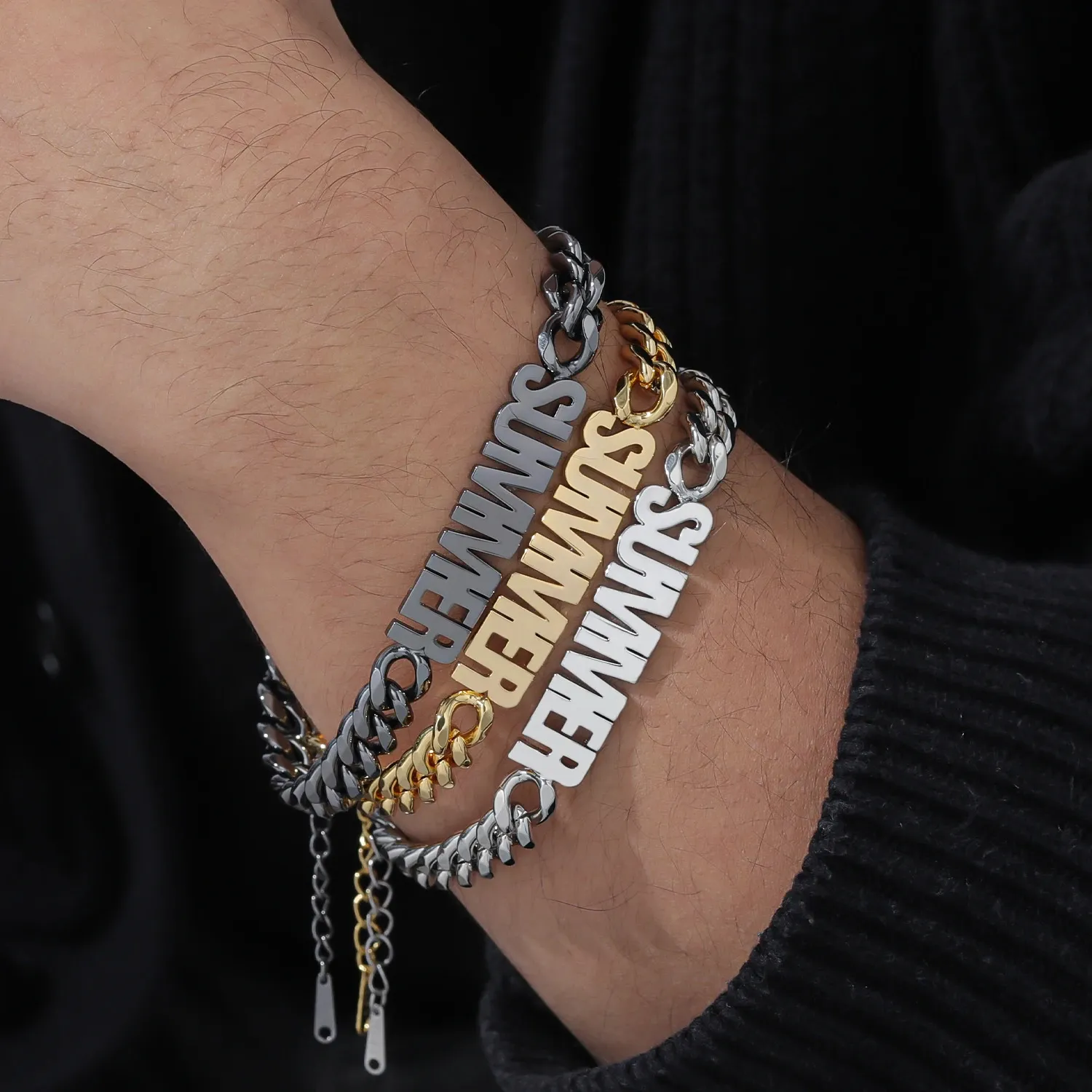 Qitian Custom Names Bracelet With Cuban Chain Personalized Stainless Steel Men Bracelets Valentines Day Jewelry For_voghion.com