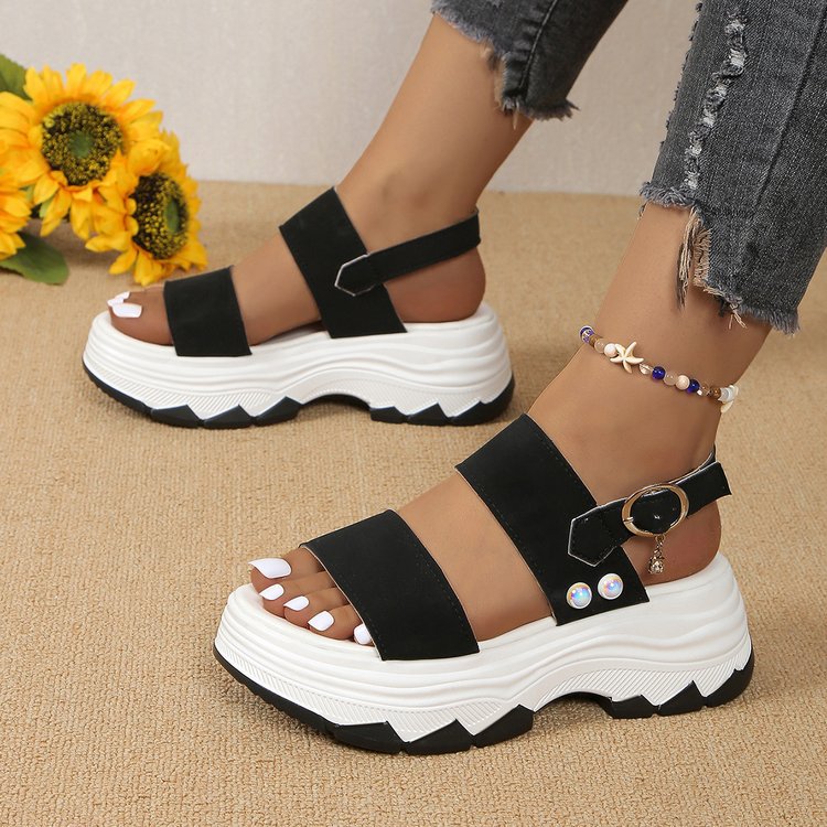 Sandales pour femmes été nouvelles sandales de mode chaussures pour femmes bout ouvert talon compensé semelle épaisse sandales grande taille