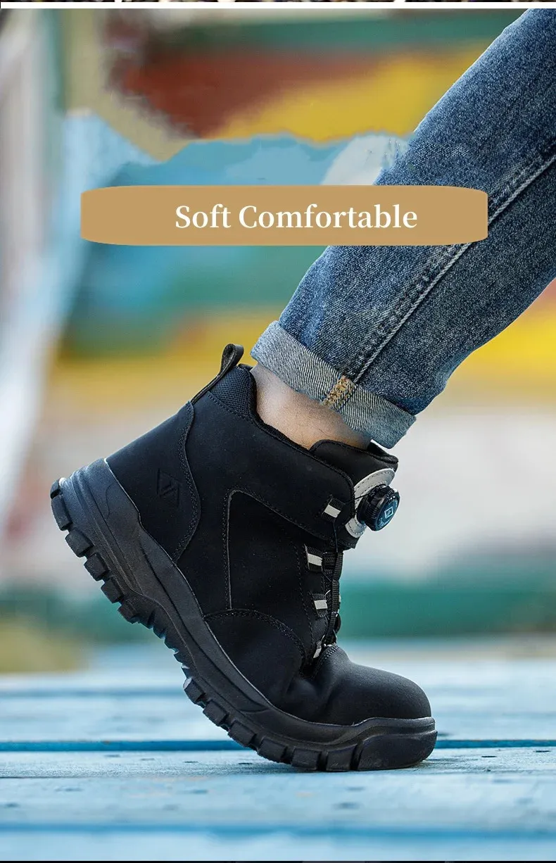 Bottes de sécurité imperméables à bouton rotatif pour hommes, résistantes aux chocs et aux perforations, chaussures de travail légères pour l'automne_voghion.com