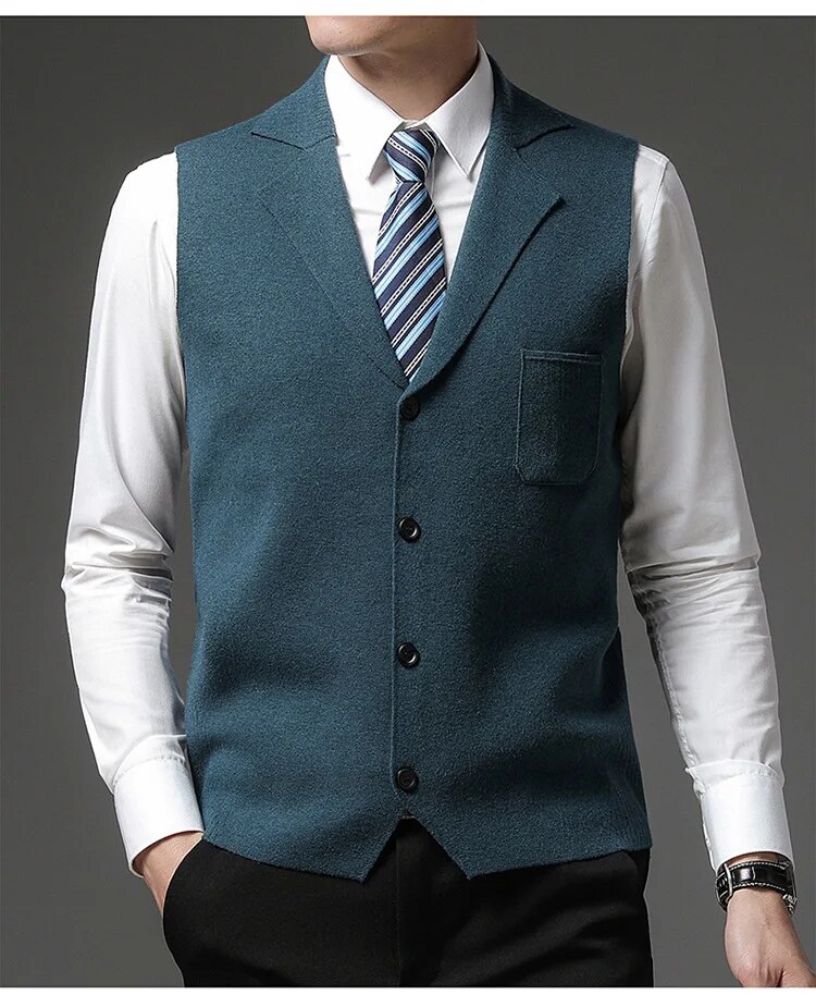 Level 4 Super Anti-pilling Top Grade Pleuche New Autum Lapel Fashion Brand Knit Cardigan Casual Korean Sweater Vest_voghion.com