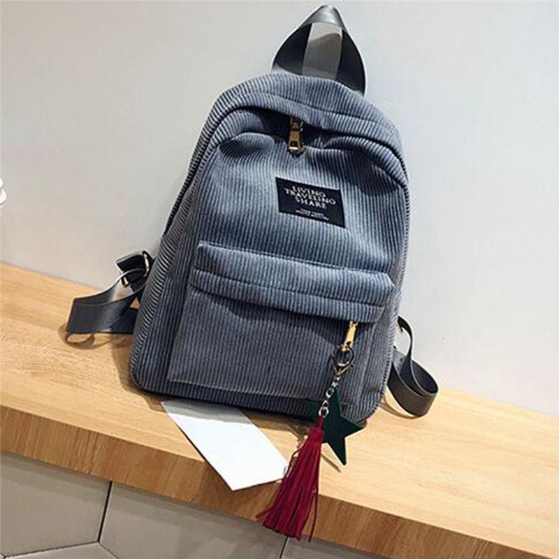 Retro-Rucksack modisch, die High School und College-Studenten, einfache Rucksäcke aus Cord für Damen, große Kapazität_voghion.com