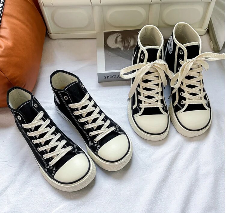 High top men's classic spring canvas student Korean vulcanized round toe casual board shoes, cloth shoes_voghion.com