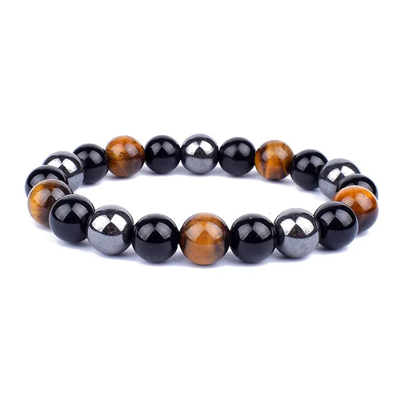 Triple Protection Beaded Bracelet With Obsidian Hematite Tiger Eye_voghion.com