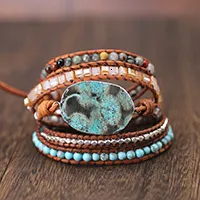 Braccialetti avvolgenti a 5 fili con ciondolo in cristallo di quarzo con pietre naturali, fatti a mano, in pelle, stile boho, da donna, 230814_voghion.com
