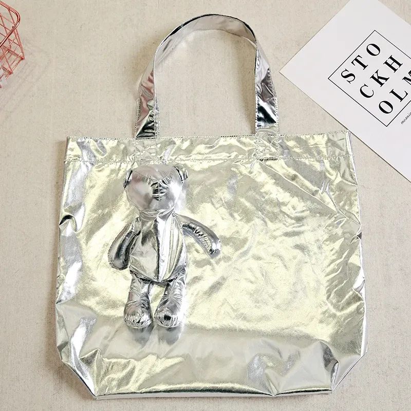 ECO Sier Coated Bear Filling Waterproof Tote High-Quality Reusable Grocery High Capacity Cotton Bag Shopping Bag_voghion.com