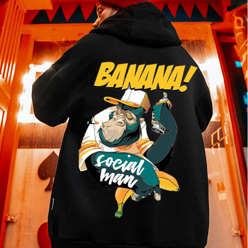 China-Chic Orang-Utan-Pullover große Größe mit Kapuze lose 2024 neue Herrenkleidung Fett plus High Street Mantel_voghion.com