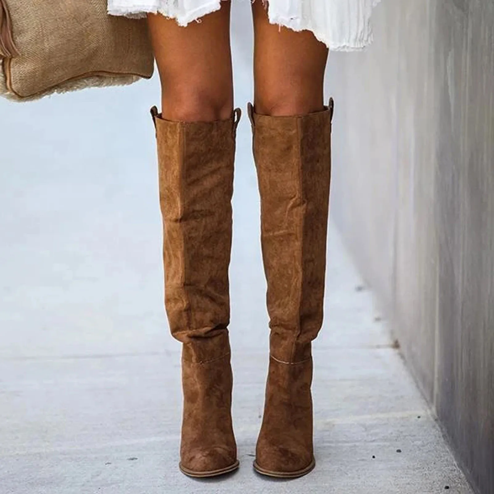 Modische, lässige Retro-Stiefel aus Denim mit langen Knien und quadratischen High Heels für Damen Bottes Womens Botas De Mujer atos 240911_voghion.com