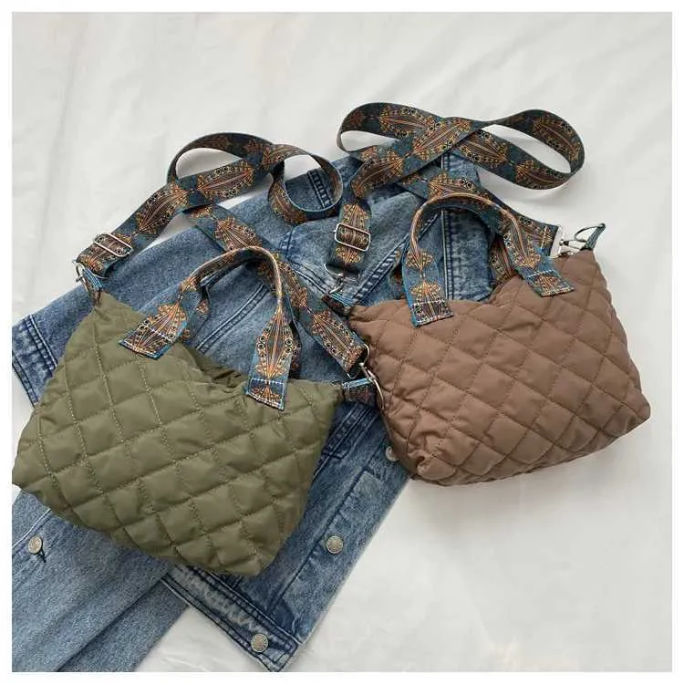 Handtasche fir Fraen mat breedem Gürtel Hierscht/Wanter Rhombus Space Kotteng Schëllertasche mat grousser Kapazitéit - All-Match Shopping241106_voghion.com