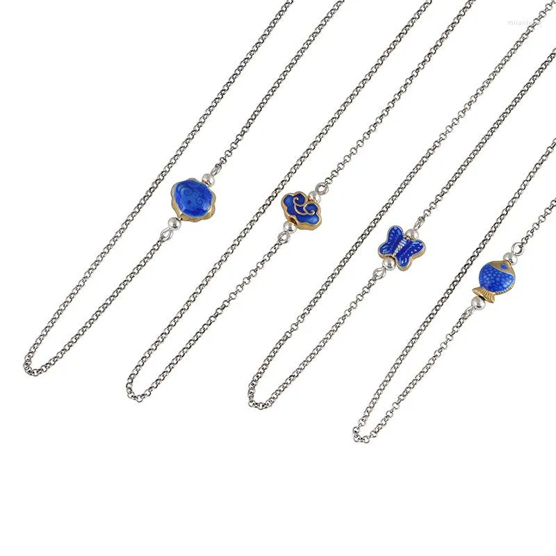 Sterling Silver Charm Necklace With Butterfly Fish Cloud Pattern_voghion.com