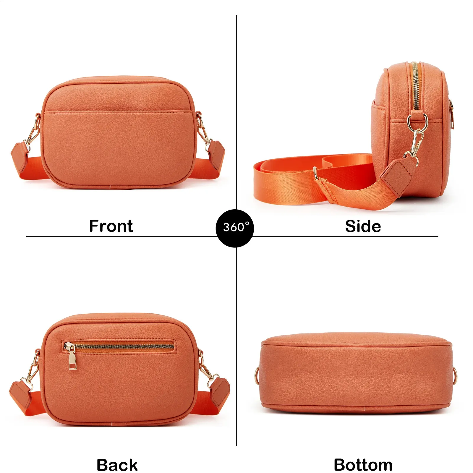 Herald Triple Zip Small Crossbody Bag per donna Square Snaps Camera Side Shoulder Purse Borsa a mano con tracolla larga 240822_voghion.com