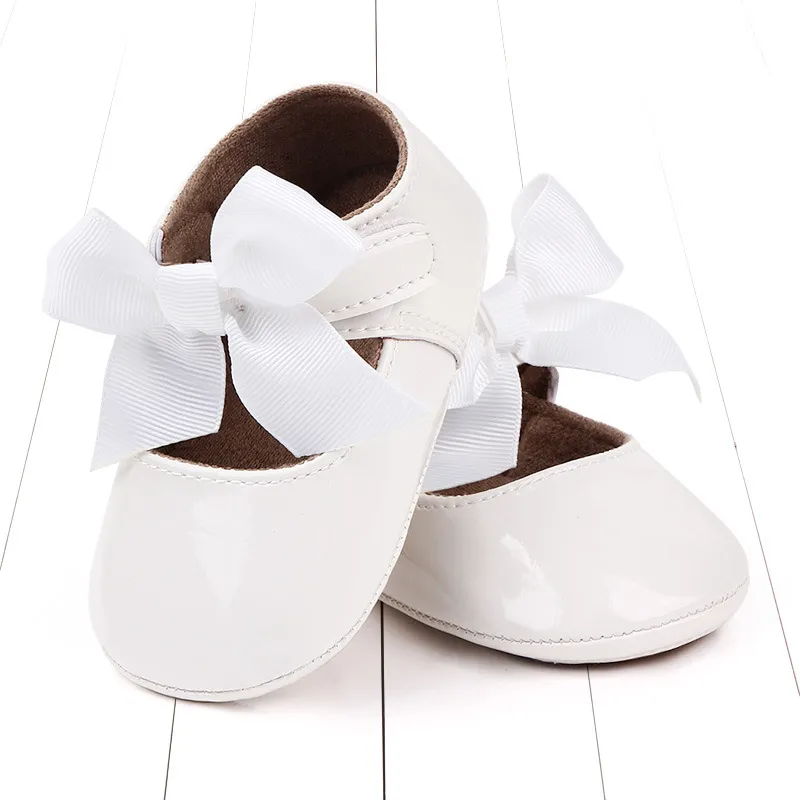 Bebé recién nacido Infante Niño Niña Clásico Lazo Suela de goma Anti-labio PU Dre Littleprout First Walker Cuna para niños pequeños_voghion.com