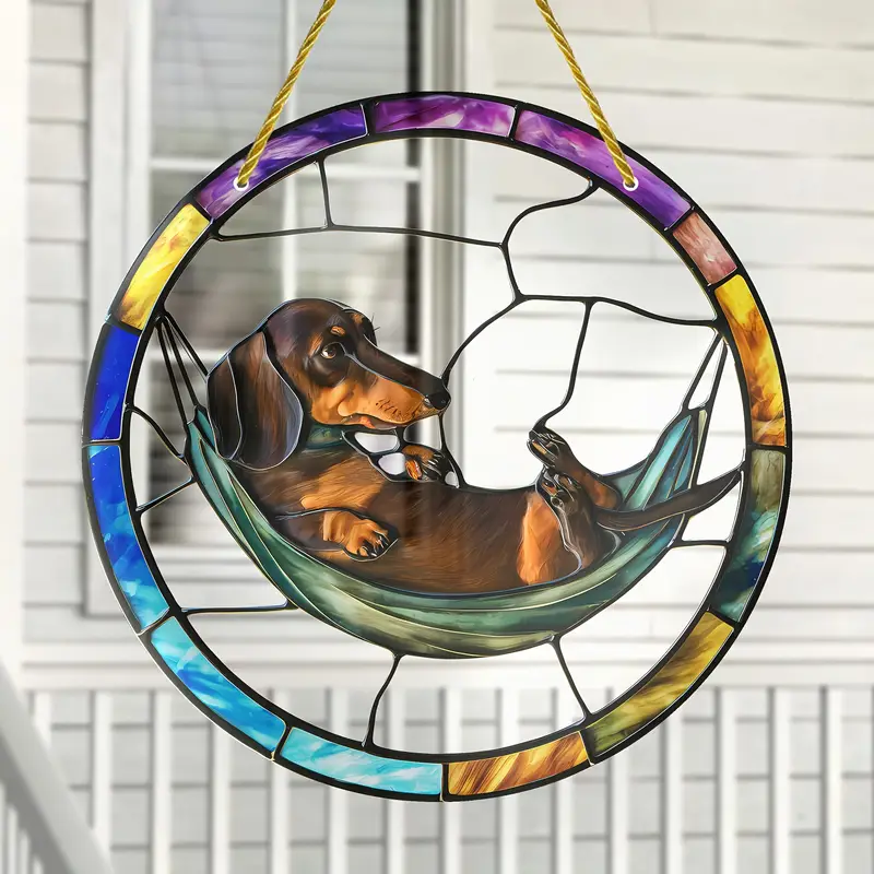 Dachshund In Hammock Suncatcher - 8x8" Acrylic Art. Adorable Decor For Dog Lovers, Perfect As A Unique Gift._voghion.com