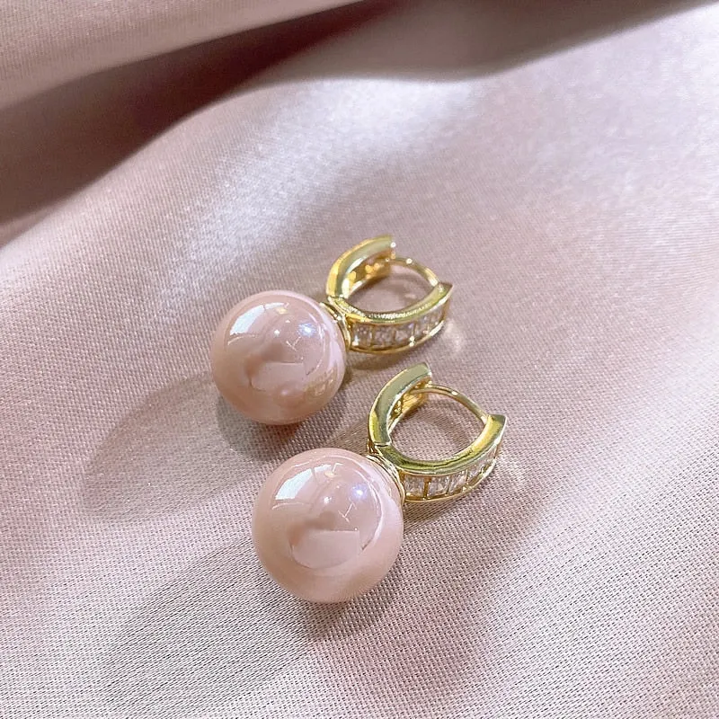 Ohrstecker, klassisch, rosa, für Damen, modisch, Kristall, rund, Designer, weiße Perle, Ohrringe, Hochzeitsschmuck_voghion.com