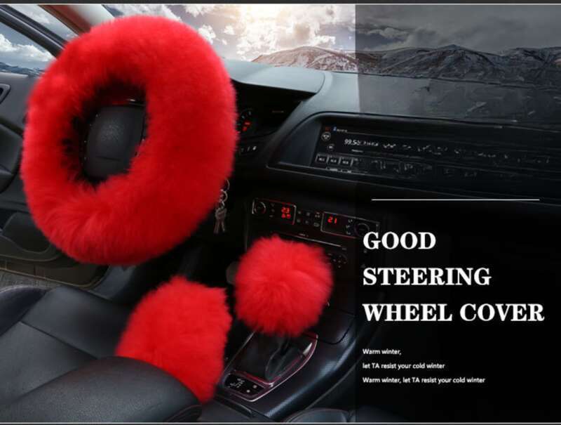 Car Steering Wheel Winter New Australian Sheepskin Fur Integrated Wool Handle Handbrake Cover_voghion.com