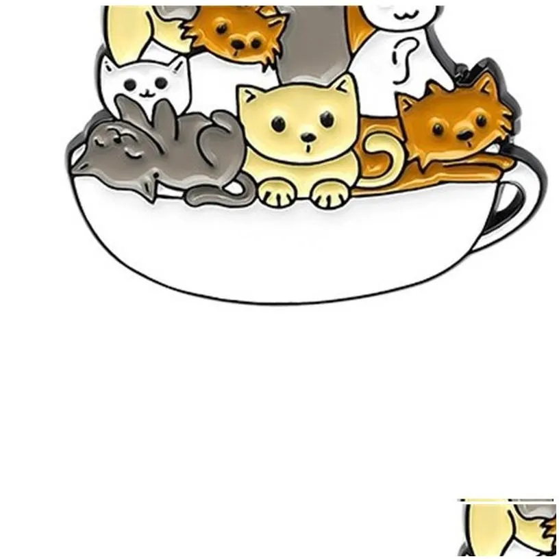 Nålar, Broscher, Tecknade Djur, Hund Katt, Nudelskål, Barn, Emaljlegering, Badge för Cowboy Ryggsäckstillbehör 636_voghion.com